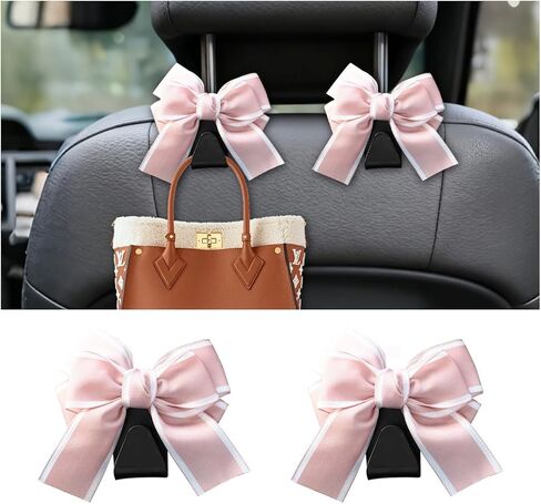 2PCS Car Seat Headrest Hooks, Cute Bow Vehicle Seat Back Hanger for Purse Coat Umbrella, Automotive Interior Hanging Storage Decoration Hook, Universal for SUV Sedan Truck (Black) in Kuwait