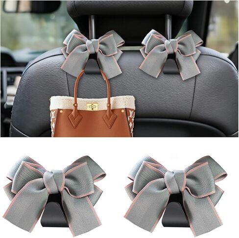 2PCS Car Seat Headrest Hooks, Cute Bow Vehicle Seat Back Hanger for Purse Coat Umbrella, Automotive Interior Hanging Storage Decoration Hook, Universal for SUV Sedan Truck (Black) in Kuwait