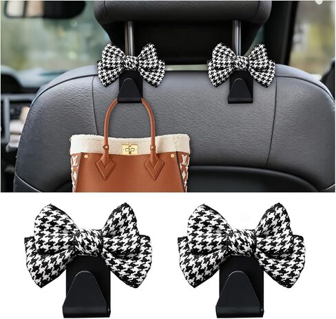 2PCS Car Seat Headrest Hooks, Cute Bow Vehicle Seat Back Hanger for Purse Coat Umbrella, Automotive Interior Hanging Storage Decoration Hook, Universal for SUV Sedan Truck (Black) in Kuwait