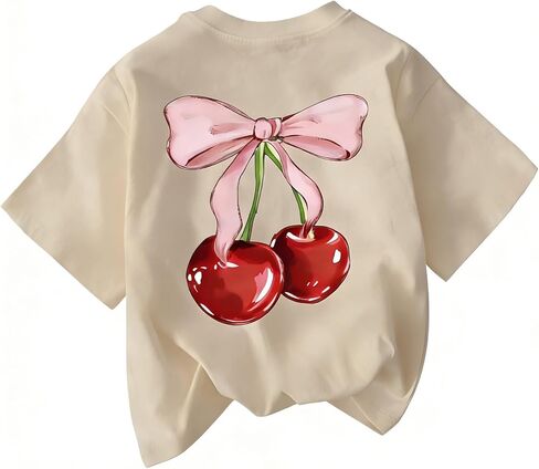Cute Shirts for Girls Cherry Bow Shirt Kids Graphic Tees Preppy Summer T-Shirt Aesthetic Clothes Trendy Tops in Saudi Arabia