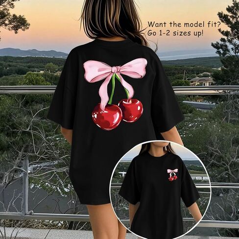 Cute Shirts for Girls Cherry Bow Shirt Kids Graphic Tees Preppy Summer T-Shirt Aesthetic Clothes Trendy Tops in Saudi Arabia