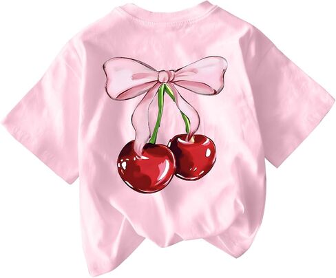 Cute Shirts for Girls Cherry Bow Shirt Kids Graphic Tees Preppy Summer T-Shirt Aesthetic Clothes Trendy Tops in Saudi Arabia