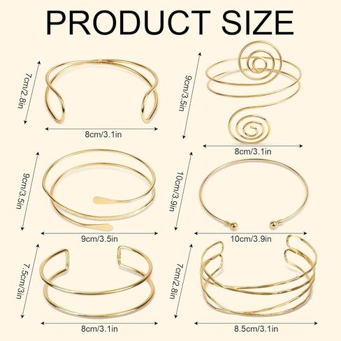 6 Pcs Upper Arm Gold Cuff Bracelet for Women, Adjustable Upper Arm Open Cuff Bracelet Simple Stylish Coil Bangle Band Armlet for Women Personalized Accessories Jewelry Gift in Saudi Arabia