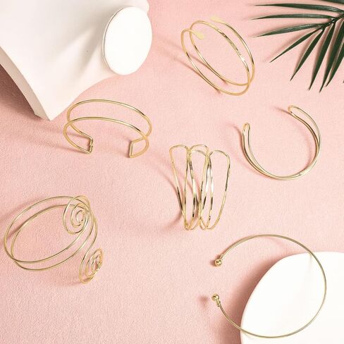 6 Pcs Upper Arm Gold Cuff Bracelet for Women, Adjustable Upper Arm Open Cuff Bracelet Simple Stylish Coil Bangle Band Armlet for Women Personalized Accessories Jewelry Gift in Saudi Arabia