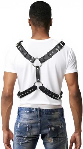 Men's PU Leather Chest Harness Belt, Adjustable Body Harness Belt for Men, Male Punk Chest Shoulder Harness for Party and Cosplay X024 in Saudi Arabia