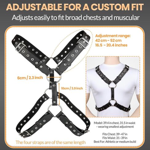 Men's PU Leather Chest Harness Belt, Adjustable Body Harness Belt for Men, Male Punk Chest Shoulder Harness for Party and Cosplay X024 in Saudi Arabia