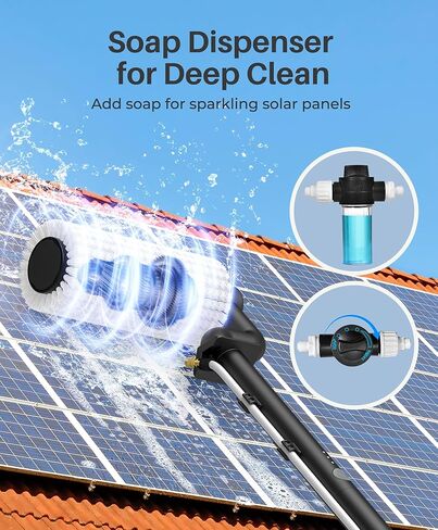 مجموعة فرشاة تنظيف الألواح الشمسية الكهربائية ومجموعة القطب من LyriFine، طقم غسيل قابل للتمديد بطول 20 قدمًا مع عمود تغذية المياه، سرعتان وموزع صابون، أداة تنظيف النوافذ الخارجية للوحة الشمسية، النافذة، السقف، عربة سكن متنقلة in Kuwait