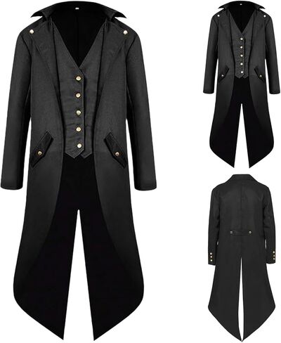 Men's Steampunk Vintage Tailcoat Jacket Gothic Medieval Coat for Halloween Costume in Saudi Arabia