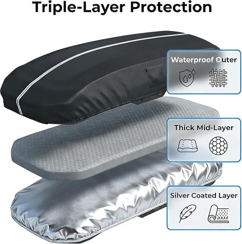 غطاء صندوق السقف، الأبعاد: 77 × 35 × 17 بوصة غطاء صندوق سقف عالمي مقاوم للماء والغبار والأشعة فوق البنفسجية ومقاوم للخدش متوافق مع تصميم Thule وPerflex وYakima التجاري السفلي سهل الارتداء in Kuwait