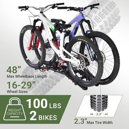 حامل دراجة لدراجتين سعة 100 رطل يناسب دراجات مقاس 16-29 بوصة، حامل دراجة وصلة ربط للسيارات والشاحنات ذات الدفع الرباعي، حامل دراجة لوصلة سحب جهاز استقبال 1¼/2 بوصة، حامل منصة دراجة قابل للإمالة وقابل للطي ومضاد للتمايل in Kuwait