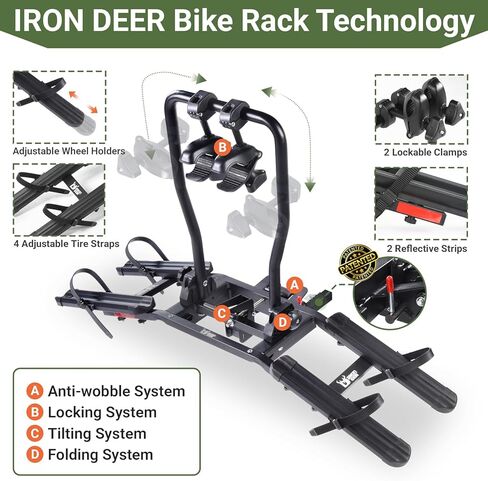 حامل دراجة لدراجتين سعة 100 رطل يناسب دراجات مقاس 16-29 بوصة، حامل دراجة وصلة ربط للسيارات والشاحنات ذات الدفع الرباعي، حامل دراجة لوصلة سحب جهاز استقبال 1¼/2 بوصة، حامل منصة دراجة قابل للإمالة وقابل للطي ومضاد للتمايل in Kuwait