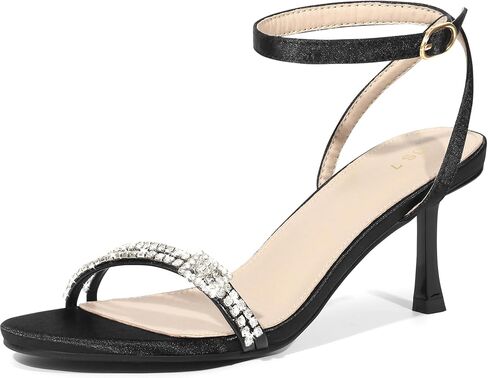 Perphy Womens Rhinestone Slingback Heels Open Toe Strappy Ankle Strap Sandals in Saudi Arabia