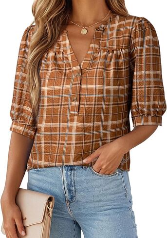 Dokotoo Women's 3/4 Length Sleeve Womens Tops Dressy Casual Blouses V Neck Shirts in Saudi Arabia