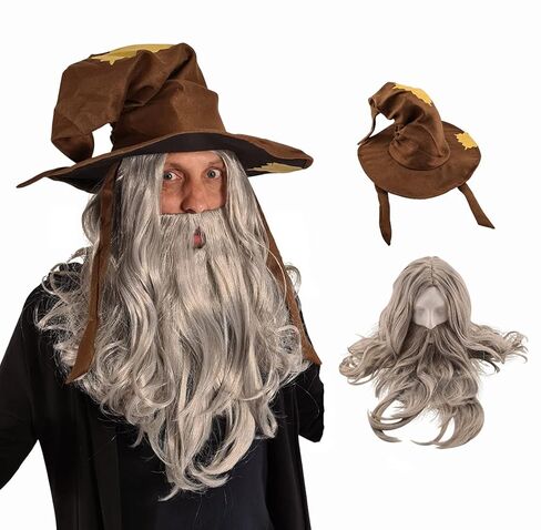 HandinHandCreations Wizard Wig and Long Beard with Wizard Sorcerer Costume Hat - All Included in Saudi Arabia