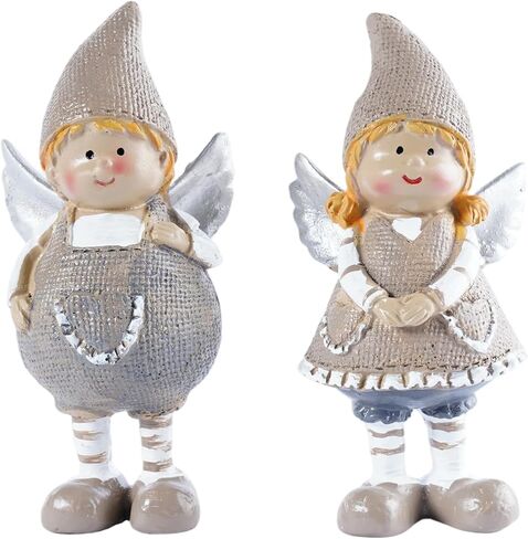Christmas Angels Figurines Set of 2 Small Angel Figurines Boy and Girl Angel Decor Hand-Painted Resin Ornaments for Holiday Home Shelf Sitter Tabletop Decoration Present for Friends in Saudi Arabia