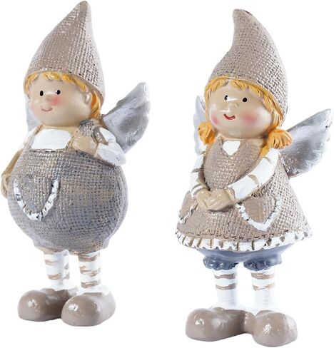 Christmas Angels Figurines Set of 2 Small Angel Figurines Boy and Girl Angel Decor Hand-Painted Resin Ornaments for Holiday Home Shelf Sitter Tabletop Decoration Present for Friends in Saudi Arabia