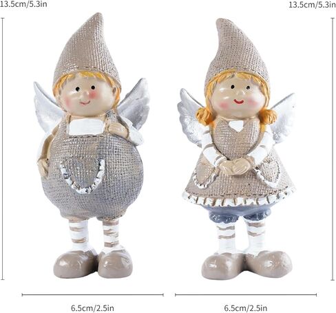 Christmas Angels Figurines Set of 2 Small Angel Figurines Boy and Girl Angel Decor Hand-Painted Resin Ornaments for Holiday Home Shelf Sitter Tabletop Decoration Present for Friends in Saudi Arabia