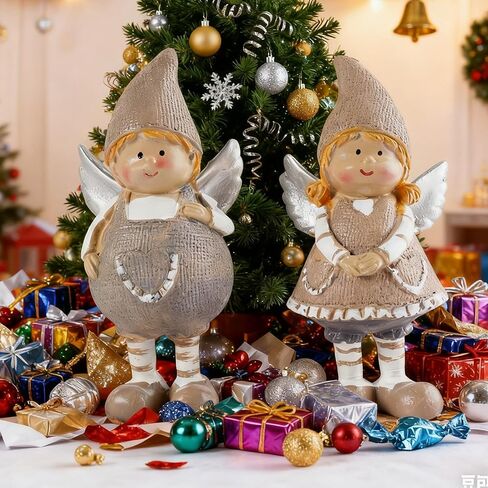 Christmas Angels Figurines Set of 2 Small Angel Figurines Boy and Girl Angel Decor Hand-Painted Resin Ornaments for Holiday Home Shelf Sitter Tabletop Decoration Present for Friends in Saudi Arabia