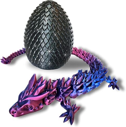 20" Articulated 3 Dimensional Printed Dragon – Color-Changing Fidget Figurine, Mythical Dragon Figure, Made in USA, 3D printed toys - Christmas stocking Stuffers (Blue/Green with Black Egg) in Saudi Arabia