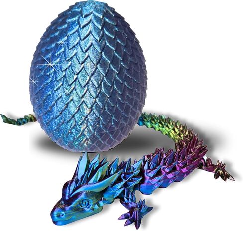 20" Articulated 3 Dimensional Printed Dragon – Color-Changing Fidget Figurine, Mythical Dragon Figure, Made in USA, 3D printed toys - Christmas stocking Stuffers (Blue/Green with Black Egg) in Saudi Arabia