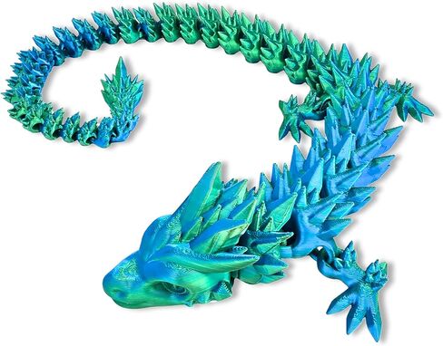 20" Articulated 3 Dimensional Printed Dragon – Color-Changing Fidget Figurine, Mythical Dragon Figure, Made in USA, 3D printed toys - Christmas stocking Stuffers (Blue/Green with Black Egg) in Saudi Arabia