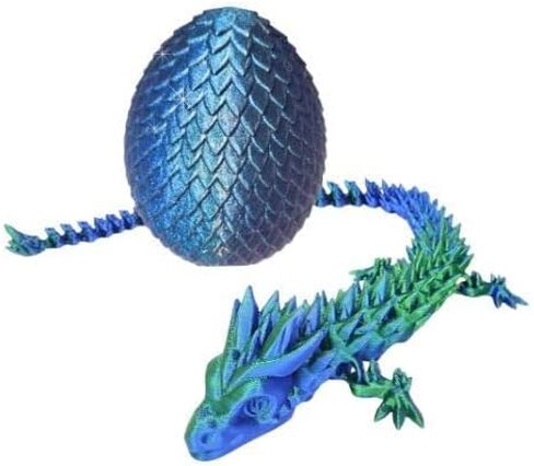 20" Articulated 3 Dimensional Printed Dragon – Color-Changing Fidget Figurine, Mythical Dragon Figure, Made in USA, 3D printed toys - Christmas stocking Stuffers (Blue/Green with Black Egg) in Saudi Arabia