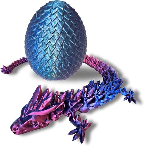 20" Articulated 3 Dimensional Printed Dragon – Color-Changing Fidget Figurine, Mythical Dragon Figure, Made in USA, 3D printed toys - Christmas stocking Stuffers (Blue/Green with Black Egg) in Saudi Arabia