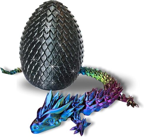 20" Articulated 3 Dimensional Printed Dragon – Color-Changing Fidget Figurine, Mythical Dragon Figure, Made in USA, 3D printed toys - Christmas stocking Stuffers (Blue/Green with Black Egg) in Saudi Arabia