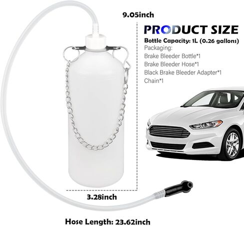 1L Car Brake Bleeder Bottle Kit with Chain & 23.62" Brake Bleeder Hose,Brakes Bleeders Kit for Vehicle System Maintenance,Hangable Car Brakes Fluid Bleeders Kits in Kuwait
