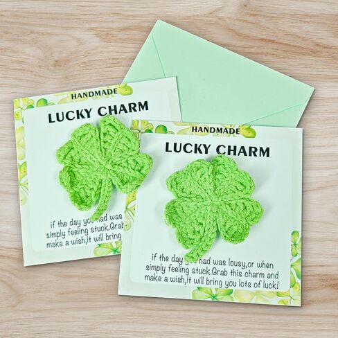 St. Patrick's Day Gifts,Irish Gifts with Card and Envelope, Lucky Charm, Handmade Finished Cute Crocheted Irish Four Leaf Clover Pocket Hug Token, Small Lucky Gift in Kuwait
