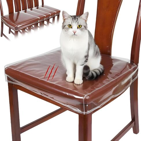 6 Pack Plastic Dining Chair Seat Covers, Reusable Thickened Soft PVC Seats Protector, Kitchen Chair Seat Protectors with Adjustable Belt Strap (22‘’ W x 17‘’ D) in Saudi Arabia