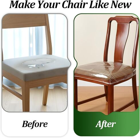 6 Pack Plastic Dining Chair Seat Covers, Reusable Thickened Soft PVC Seats Protector, Kitchen Chair Seat Protectors with Adjustable Belt Strap (22‘’ W x 17‘’ D) in Saudi Arabia