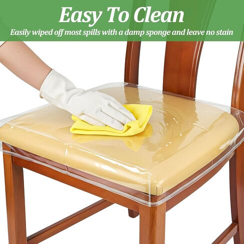6 Pack Plastic Dining Chair Seat Covers, Reusable Thickened Soft PVC Seats Protector, Kitchen Chair Seat Protectors with Adjustable Belt Strap (22‘’ W x 17‘’ D) in Saudi Arabia