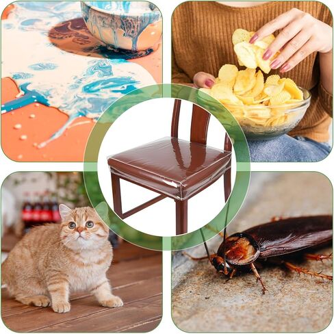 6 Pack Plastic Dining Chair Seat Covers, Reusable Thickened Soft PVC Seats Protector, Kitchen Chair Seat Protectors with Adjustable Belt Strap (22‘’ W x 17‘’ D) in Saudi Arabia