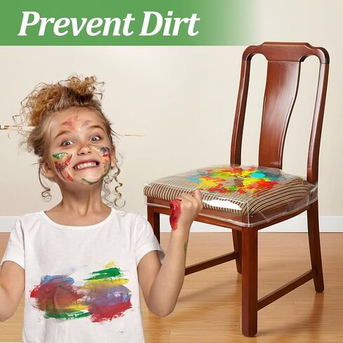 6 Pack Plastic Dining Chair Seat Covers, Reusable Thickened Soft PVC Seats Protector, Kitchen Chair Seat Protectors with Adjustable Belt Strap (22‘’ W x 17‘’ D) in Saudi Arabia