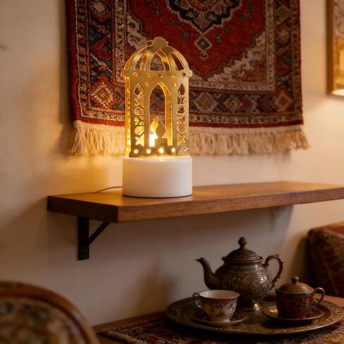 Gold Crescent Moon LED Decor Lamp, Moon Star Hollow Tabletop Light for Home Decoration, Festive Ramadan Decor, Eid Mubarak Gift, Shelf Porch Table Accent 2.72 x 1.85 Inch-8 in Saudi Arabia
