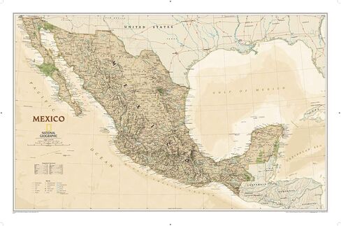 National Geographic Maps: Mexico Executive Wall Map - Antique Style - 34.5 x 22.75 inches - Front Lamination in Saudi Arabia