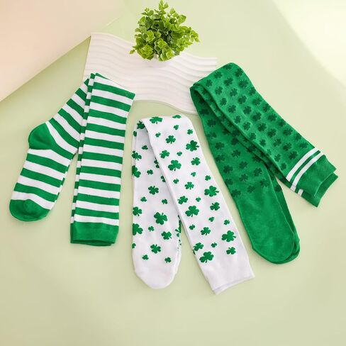 Heliltd St. Patrick’s Day Knee High Socks 3 Pairs, Unisex Green Shamrock Over the Knee Socks for Men Women, Thigh High Irish Socks for Party Parades Costume Festival in Saudi Arabia