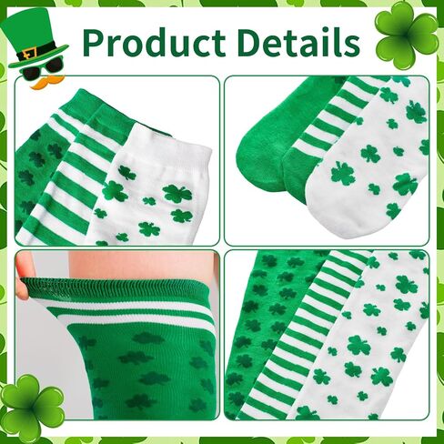Heliltd St. Patrick’s Day Knee High Socks 3 Pairs, Unisex Green Shamrock Over the Knee Socks for Men Women, Thigh High Irish Socks for Party Parades Costume Festival in Saudi Arabia