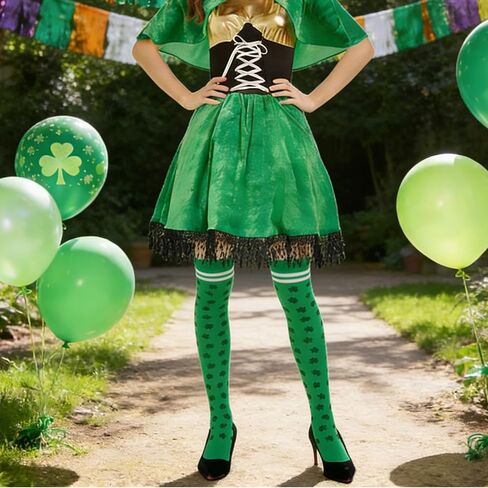 Heliltd St. Patrick’s Day Knee High Socks 3 Pairs, Unisex Green Shamrock Over the Knee Socks for Men Women, Thigh High Irish Socks for Party Parades Costume Festival in Saudi Arabia