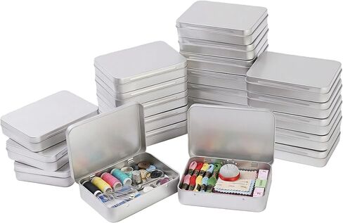 22 Pack Empty Rectangular Metal Storage Organizer Tins with Hinged Lids for Small Items and Other Craft Projects, 4.5 x 3.3 x 0.9 inch (Black) in Kuwait