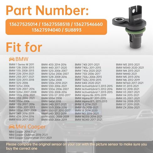 Camshaft Position Sensor Left/Right - Compatible with BMW 528i 535i X6 325i 325xi 330i 330xi 328i 335i Z4 X7 - Replaces 13627525014 13627558518 Set of 2 in Kuwait