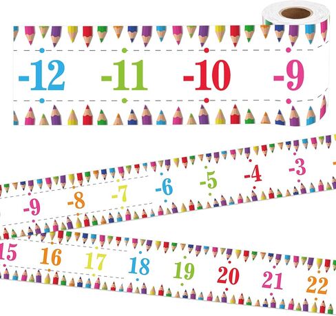 Lucleag 32.8 Feet Number Line Bulletin Board Border Roll, -12 to 107 Colorful Pencil Number Line Bulletin Border Numbers Borders Trim for School Classroom Office Bulletin Board Decoration in Saudi Arabia