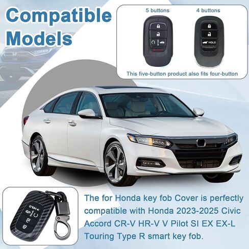 Key Fob Cover for Honda, 5 buttons Carbon Fiber Key Fob Case, Fob Case Protector, Fiber Key Fob for Honda 2022 2023 2024 2025 Civic Accord CR-V HR-V V Pilot SI EX EX-L Touring Car Accessories (Black) in Saudi Arabia