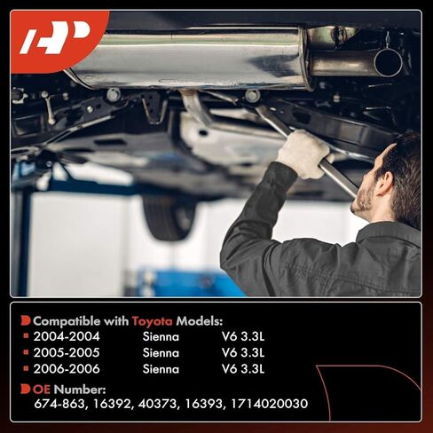 طقم محول حفاز مشعب العادم مكون من قطعتين A-Premium متوافق مع Toyota Sienna 2004-2006 FWD 3.3L، الجانب الأمامي والخلفي، متوافق مع EPA in Saudi Arabia
