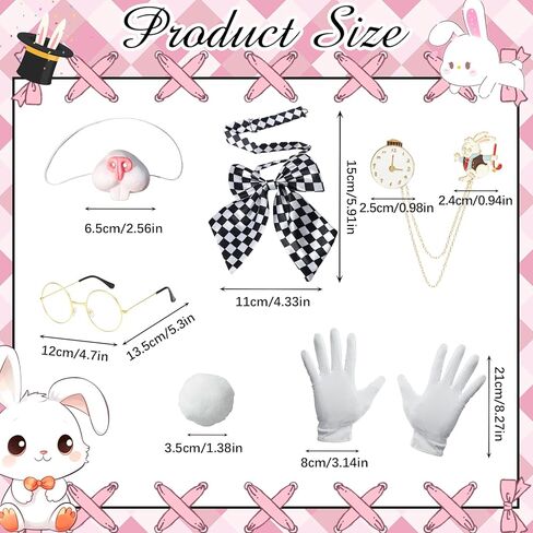 7 قطع عيد الفصح الأرنب الأبيض زي مجموعة للكبار عيد الفصح الأرنب الأذن أعلى قبعة القوس التعادل قفازات النظارات أرنب ساعة دبوس أرنب الأنف ذيل لجميع القديسين عيد الفصح تأثيري in Kuwait
