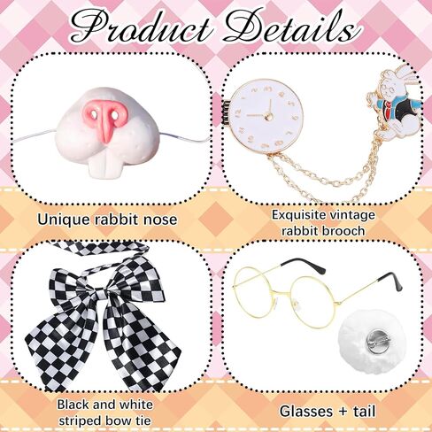 7 قطع عيد الفصح الأرنب الأبيض زي مجموعة للكبار عيد الفصح الأرنب الأذن أعلى قبعة القوس التعادل قفازات النظارات أرنب ساعة دبوس أرنب الأنف ذيل لجميع القديسين عيد الفصح تأثيري in Kuwait