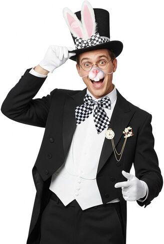 7 قطع عيد الفصح الأرنب الأبيض زي مجموعة للكبار عيد الفصح الأرنب الأذن أعلى قبعة القوس التعادل قفازات النظارات أرنب ساعة دبوس أرنب الأنف ذيل لجميع القديسين عيد الفصح تأثيري in Kuwait