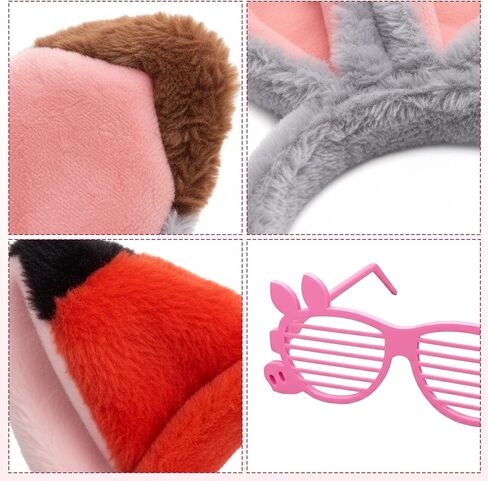 Fox and Bunny Ears Headband, 3 pcs Rabbit and Fox Ears Headdress Set with Pig Glasses, Animal-Themed Headbands for Adult Costume Events and Photo Shoots in Kuwait