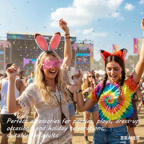 Fox and Bunny Ears Headband, 3 pcs Rabbit and Fox Ears Headdress Set with Pig Glasses, Animal-Themed Headbands for Adult Costume Events and Photo Shoots in Kuwait